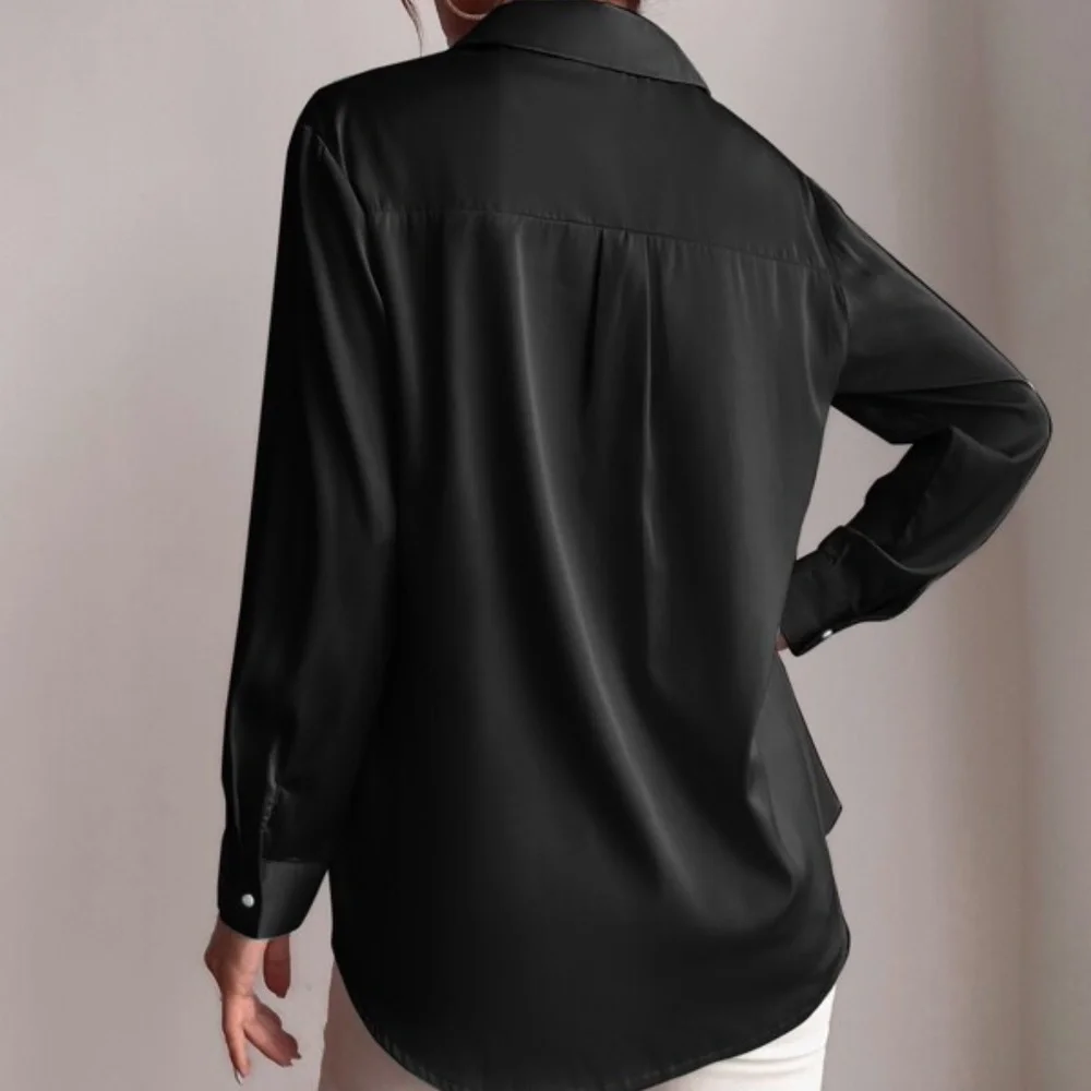 Luxe Satin button up Boyfriend shirt Blouse - Picture 16 of 16